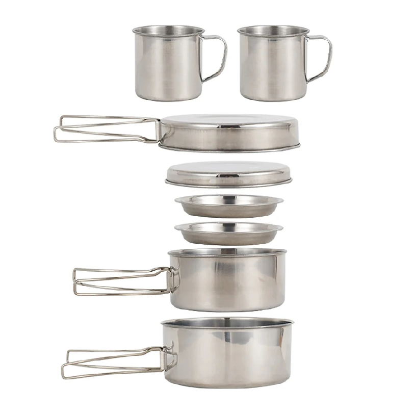 Camping Cooking Kitchen Set - 8pcs/Set Camping Cookware Mess Kit Stainless