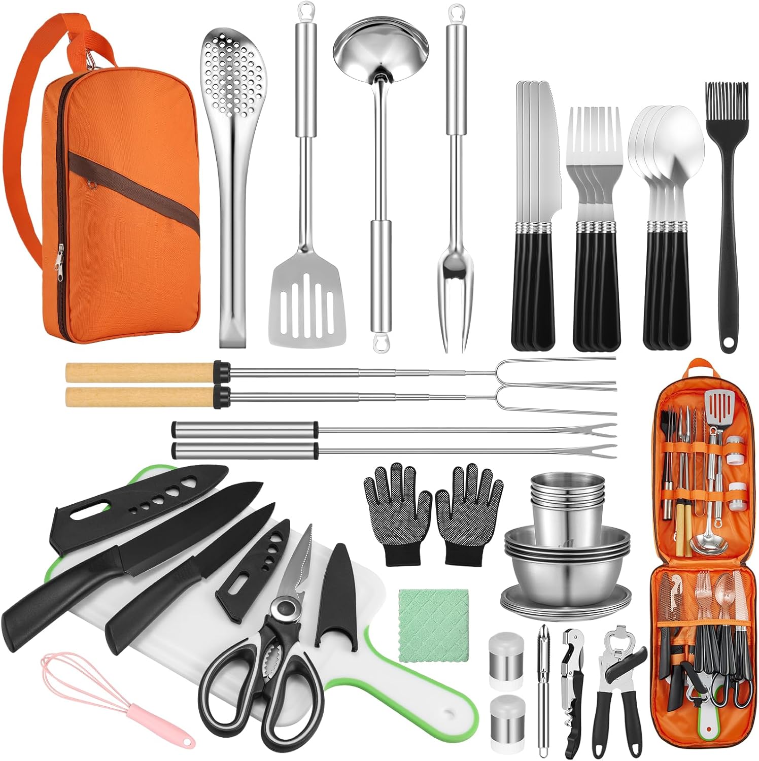 Camping Cooking Kitchen - 45-Piece Camping Cookware Set - Stainless