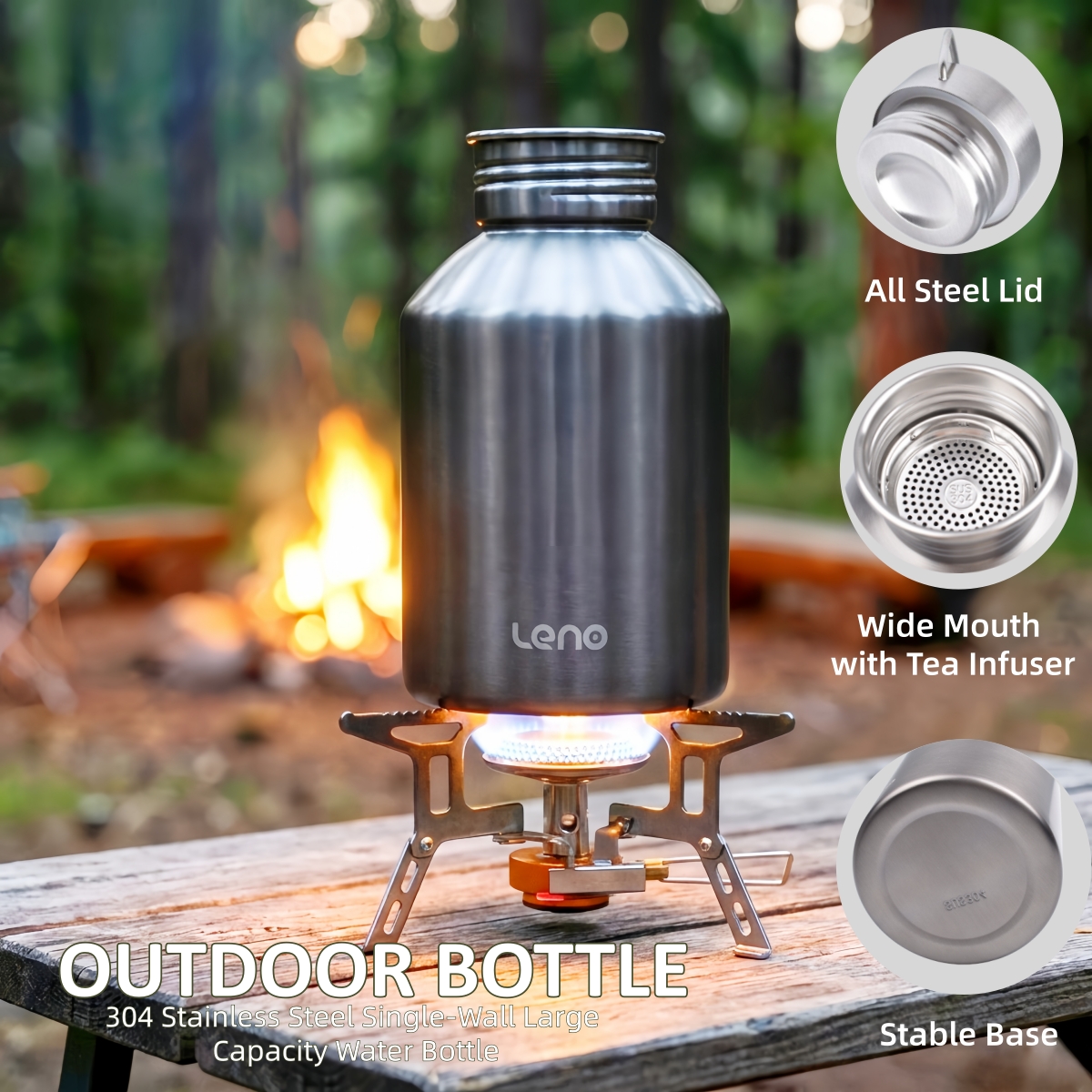 Camping Cooking On Fire - 2000ML Camping Water Bottle, Stainless Steel