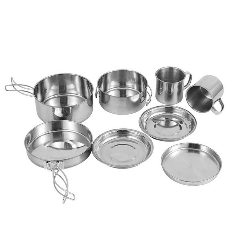 8pcs/set Stainless Steel Outdo - Camping Cooking Kitchen Set のレビューと価格