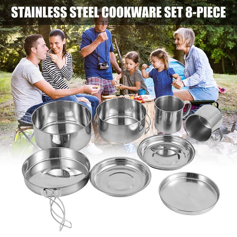 8pcs/set Stainless Steel Outdo - Camping Cooking Kitchen Set のレビューと価格