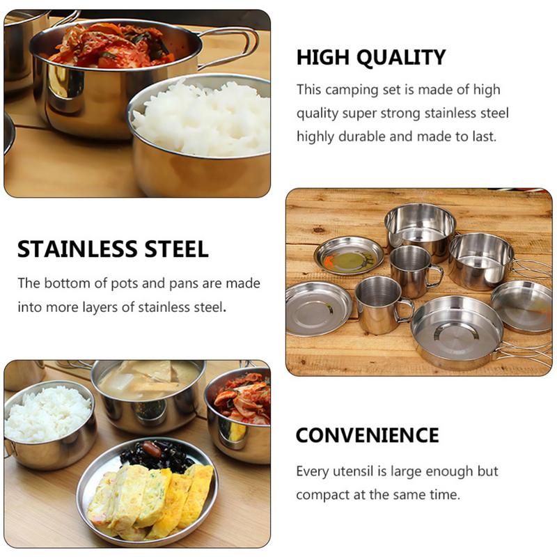 8pcs/set Stainless Steel Outdo - Camping Cooking Kitchen Set のレビューと価格