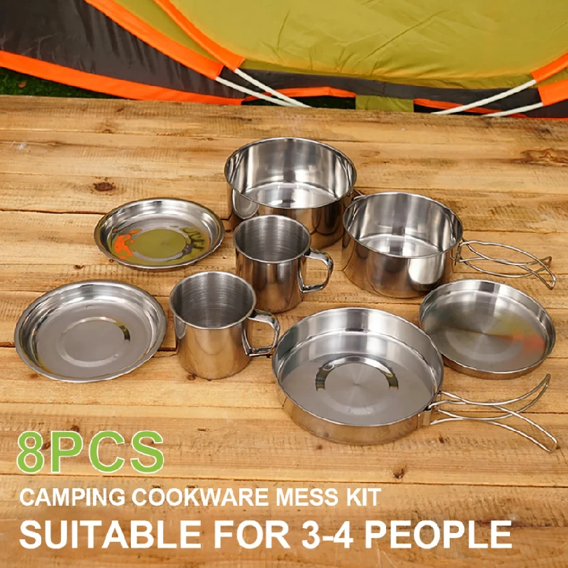 8pcs/Set Camping Cookware Mess - Camping Cooking Kitchen Set のレビューと価格