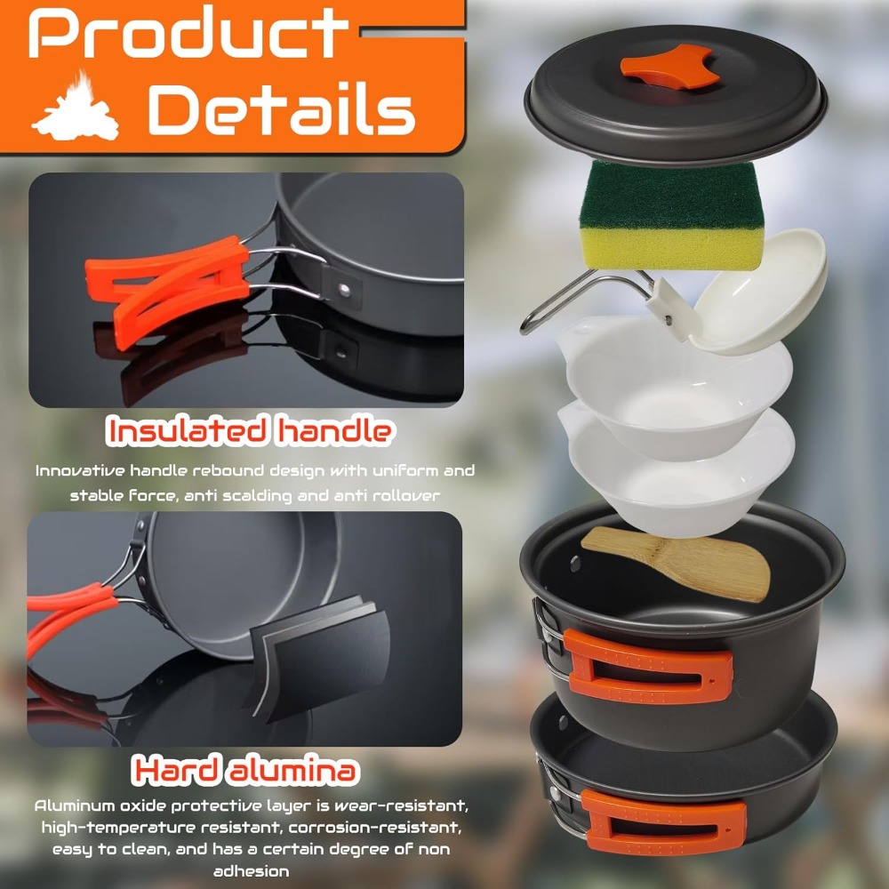 7Pcs Camping Pan Set - Backpac - Camping Cooking Backpack のレビューと価格