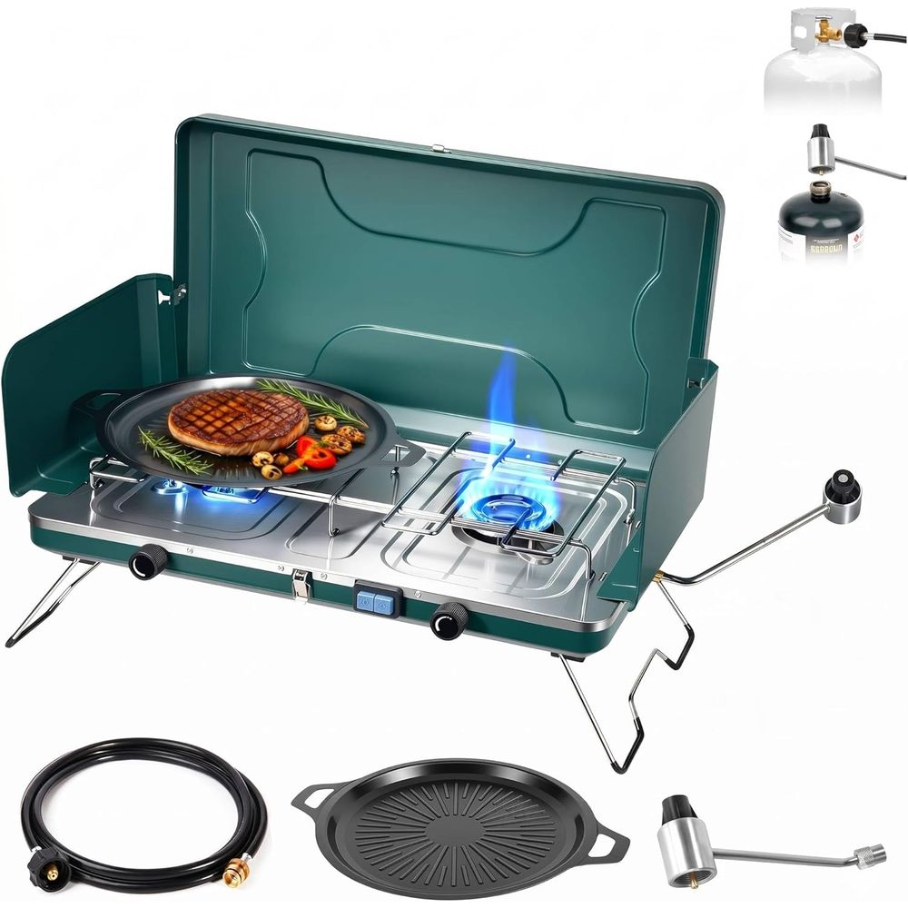 Portable 20,000 BTU Dual Burne - Camping Cooking Propane のレビューと価格