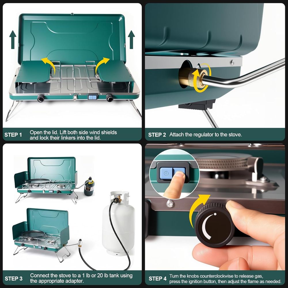 Portable 20,000 BTU Dual Burne - Camping Cooking Propane のレビューと価格