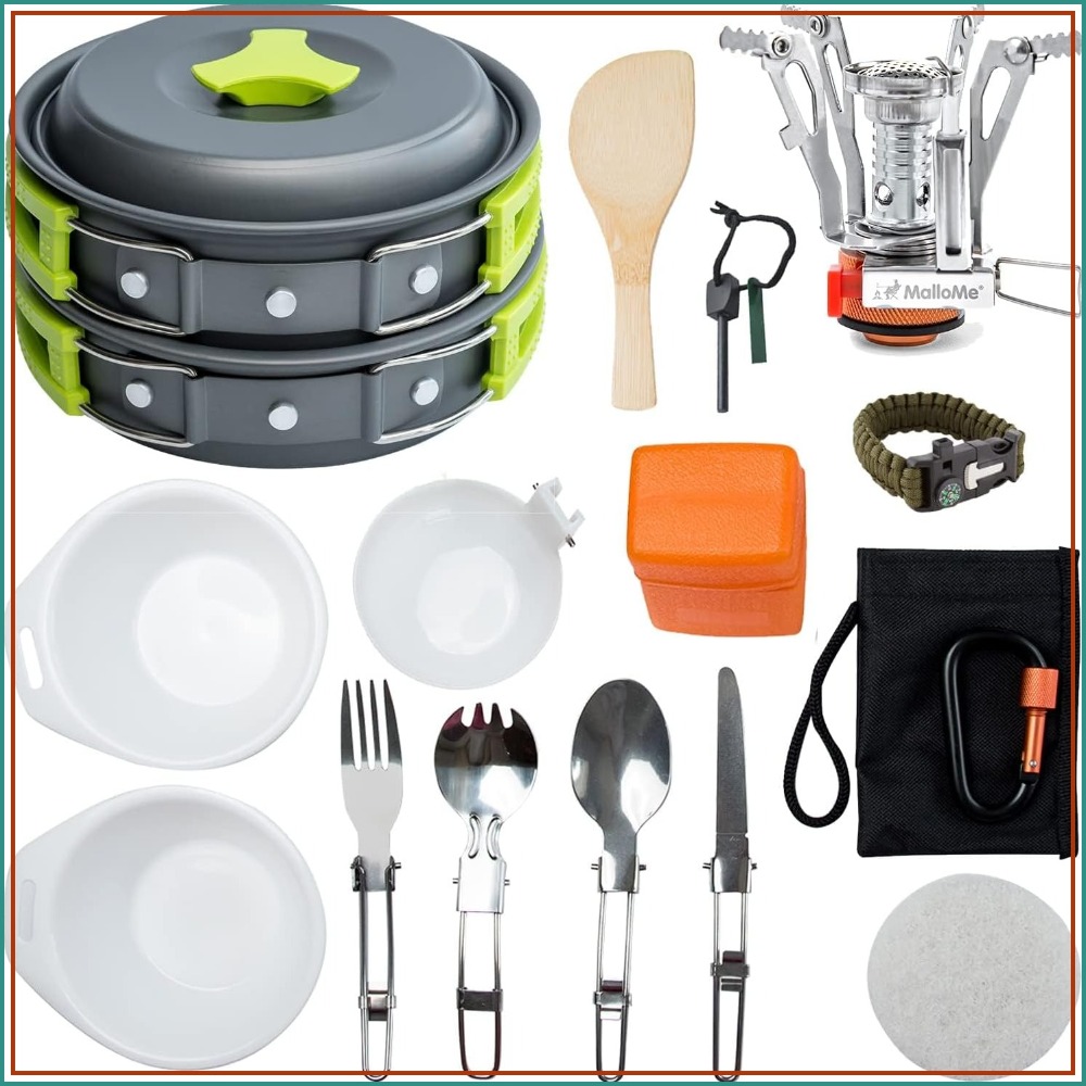 18pc Camping Cookware Mess Kit - Camping Cooking Backpack のレビューと価格